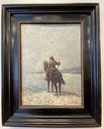 JEDRZEJ FRANCISZEK DANISZEWSKI (Polish, 1858 - 1908). Soldier in Winter Landscape, 1890, Oil on (1 of 16)