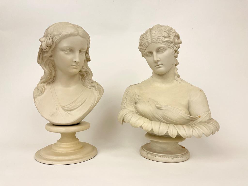 TWO VICTORIAN BISQUE BUSTS OF MAIDENS. (1 of 10)