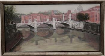 BARBARA FRENCH PACE (American, 20th Century). Rome's Ponte Vittorio Emanuele II, Oil on canvas. (1 of 4)