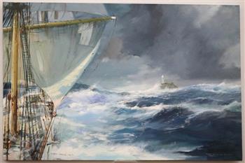 ROBERT PRUNIER DAVIS (American, 1929 - 2005). Coming Up on the Fast Net, 1974, Oil on canvas. Signed (1 of 6)