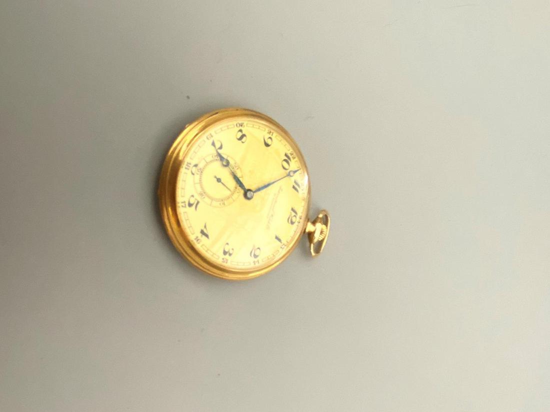 GENTLEMAN'S EARLY-TO-MID 20TH CENTURY 14K (585) YELLOW GOLD OPEN-FACE POCKET WATCH, - D: 2". (1 of 4)