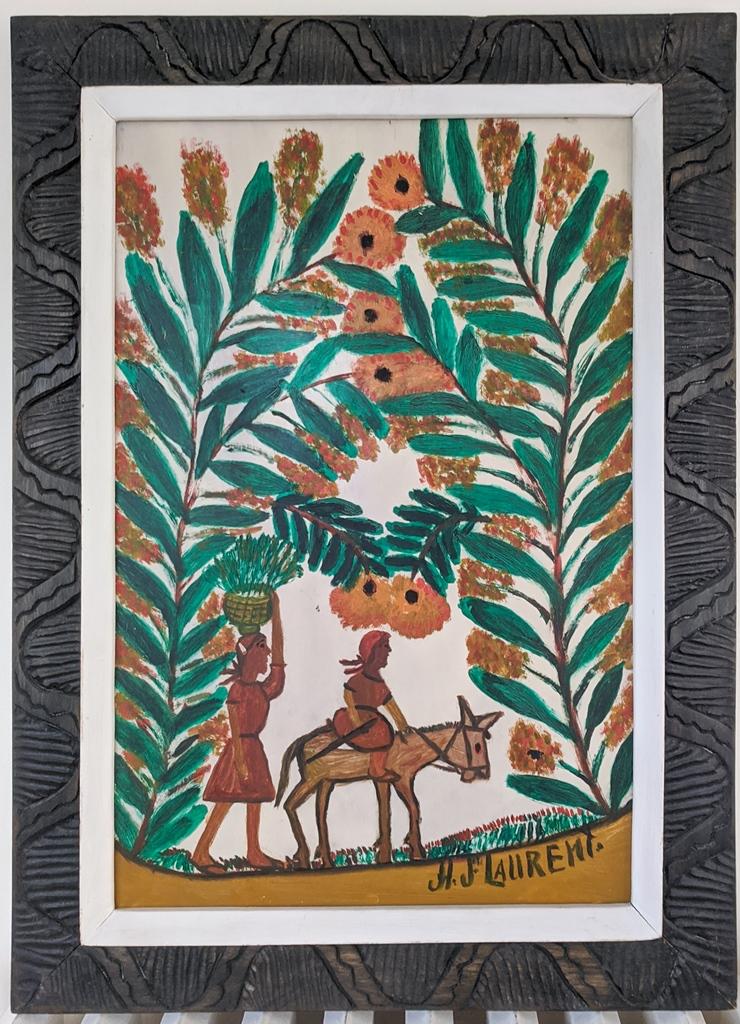 H. J. LAURENT (Haitian, 1893 - 1976). Two Peasants, circa 1975, Oil on Masonite Signed "H. J. (1 of 1)