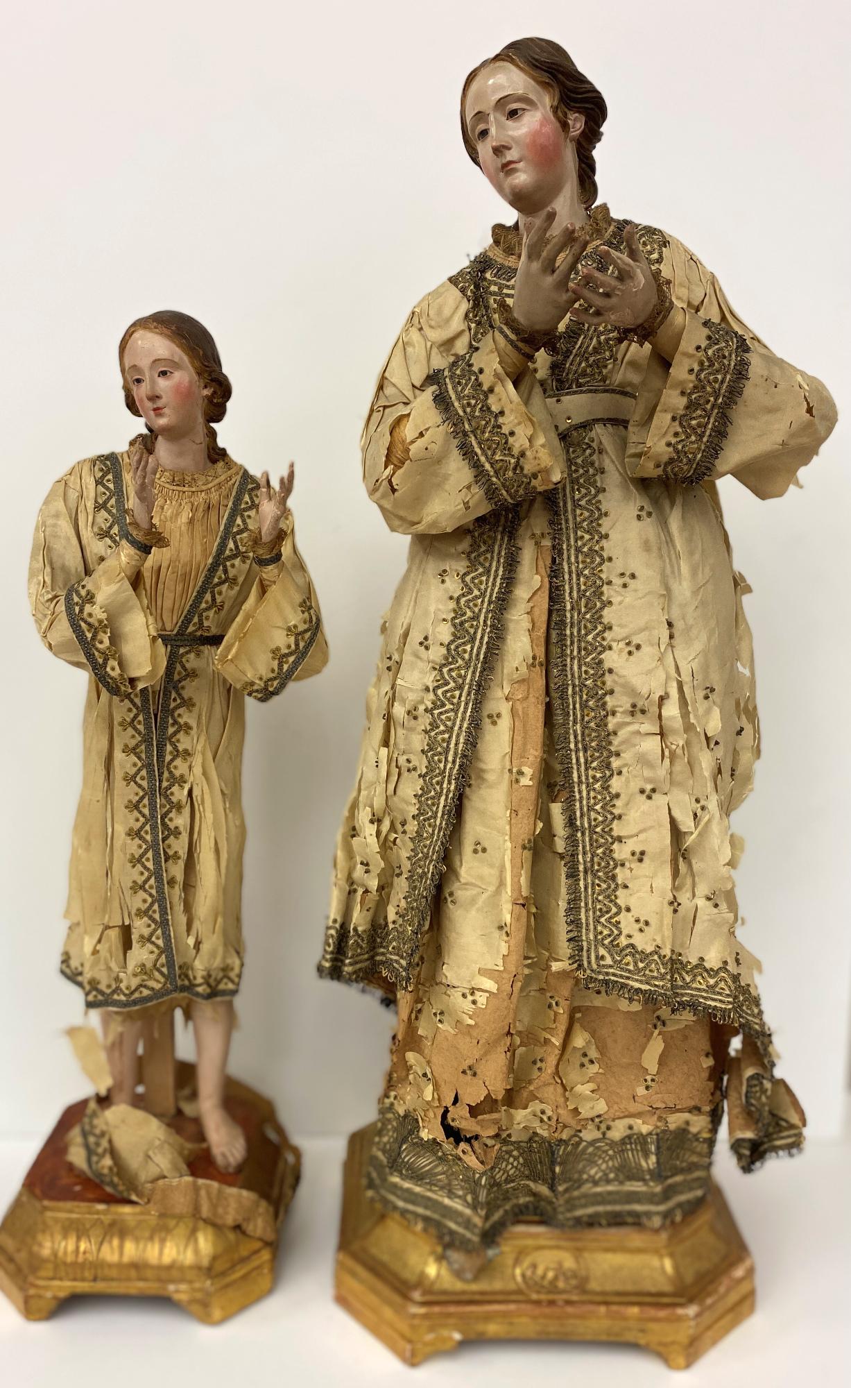 TWO 18TH / 19TH CENTURY CONTINENTAL POLYCHROMED FIGURES, - Height of tallest statue is 23.5 inches. (1 of 13)