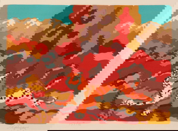 CHARLES LAPICQUE (French, 1898-1988). RECLINING TI: CHARLES LAPICQUE (French, 1898-1988). RECLINING TIGER, signed in pencil, lower margin. Color lithograph - Sight: 16 1/4 in. x 21 3/4 in.