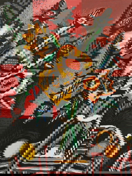 DAVID BATES (American, b. 1952). SUNFLOWERS + THI: DAVID BATES (American, b. 1952). SUNFLOWERS + THISTLES I, signed, dated '99, and numbered 36/40 in pencil, lower margin. Silkscreen - 33 1/2 in. x 25 1/2 in.