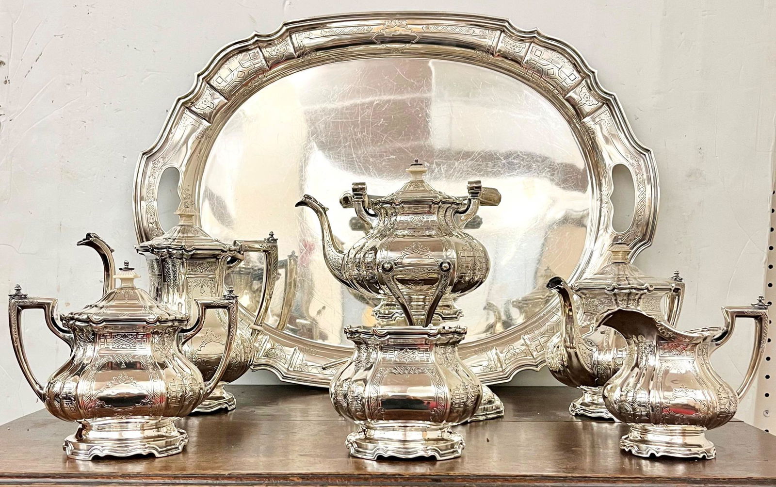 SIX-PIECE EARLY 20TH CENTURY DOMINICK & HAFF CO. STERLING SILVER TEA SERVICE WITH MATCHING STERLING (1 of 20)