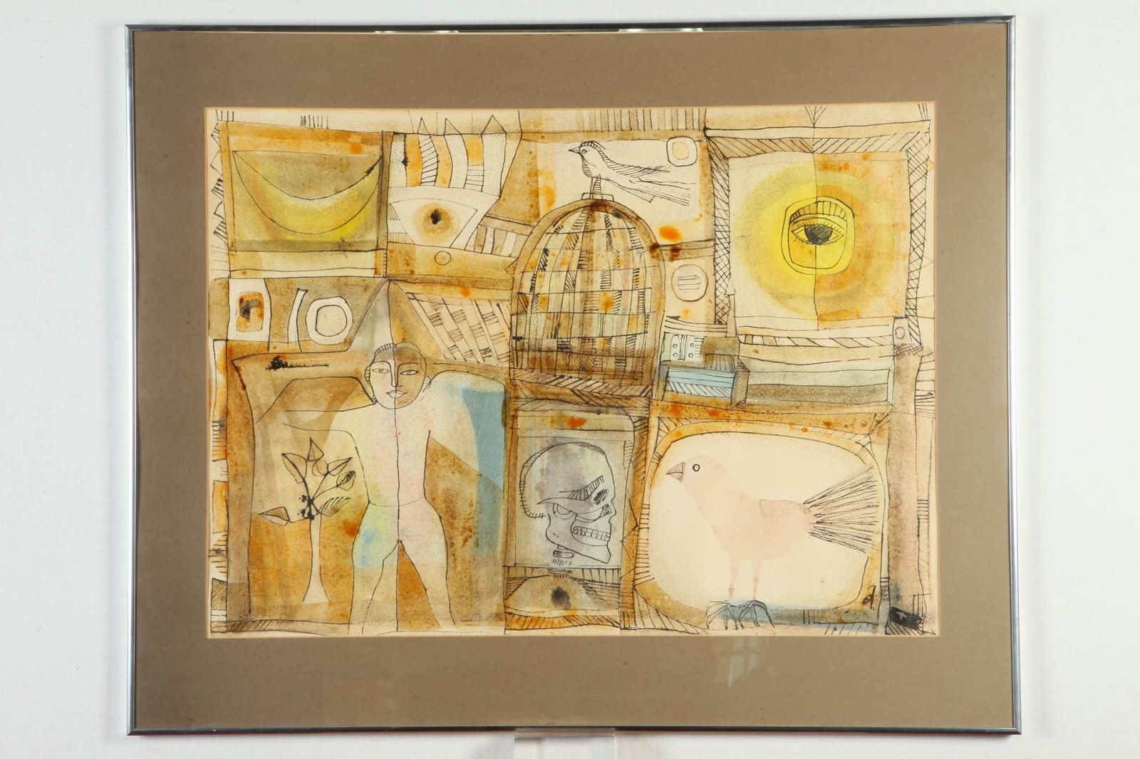 BADRI NARAYAN (Indian, 1929 - 2013). The Scholar, circa 1965, Watercolor and ink on paper. Signed: BADRI NARAYAN (Indian, 1929 - 2013). The Scholar, circa 1965, Watercolor and ink on paper. Signed lower right hand corner. Framed. Not examined out of frame. - 21 x 29 in; frame: 28 x 35 in.