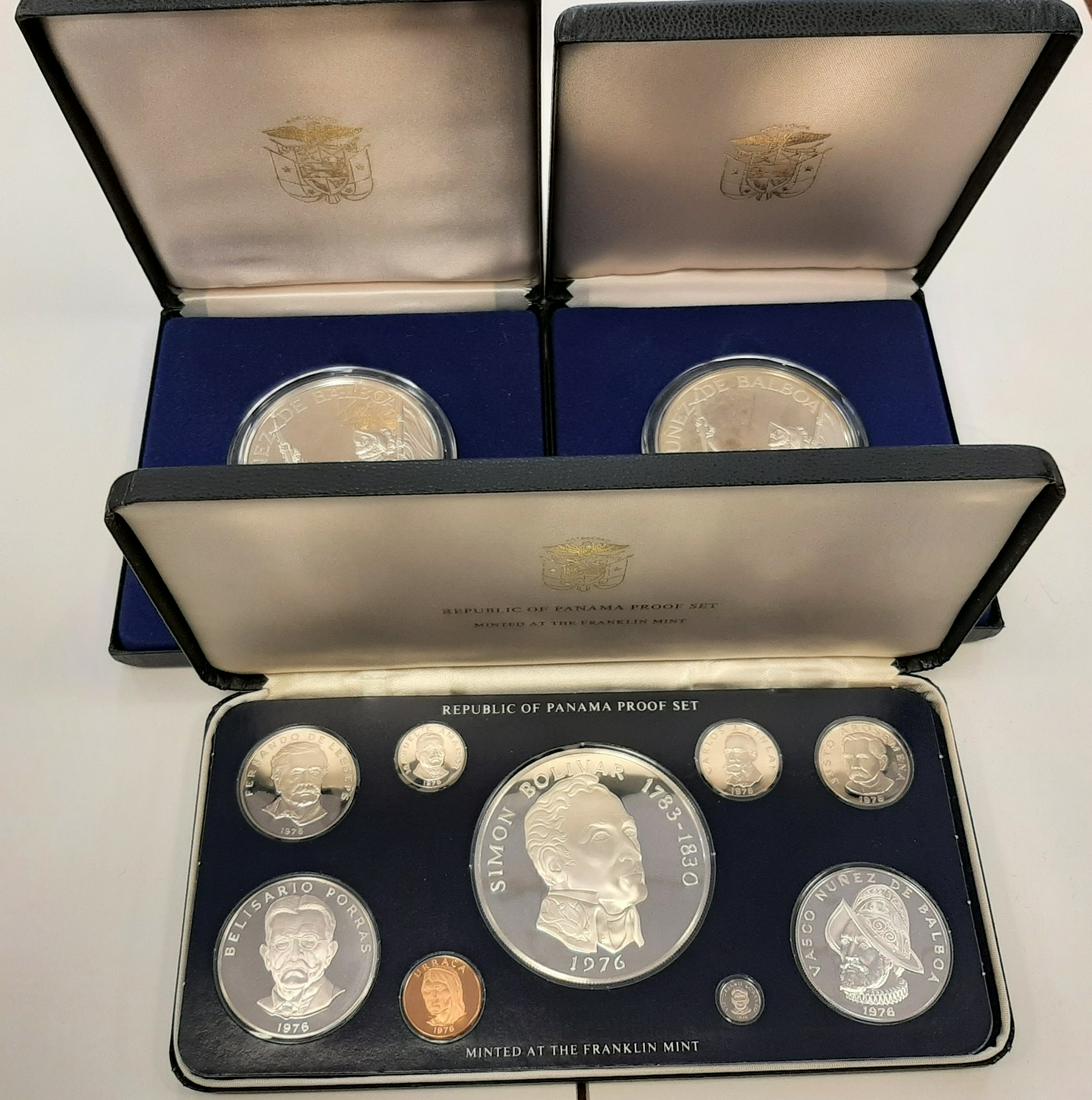 GROUP OF REPUBLIC OF PANAMA SILVER PROOF COINS. Including nine-coin proof set, 1976; and two (1 of 1)