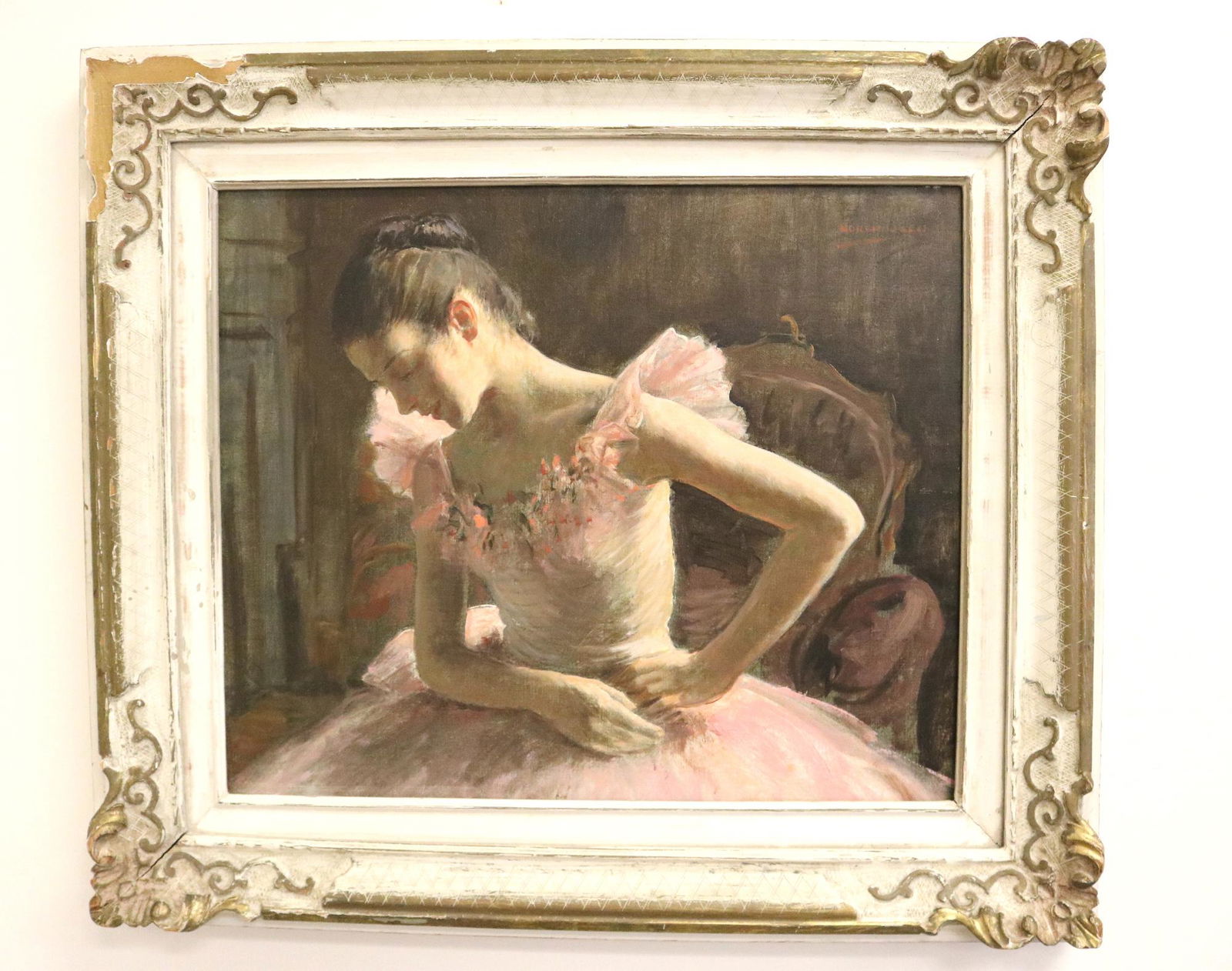 AUGST HENRY NORDHAUSEN. (American, 1901-1993.). Ballerina Wearing a Pink Tutu. Oil on canvas. Signed (1 of 13)