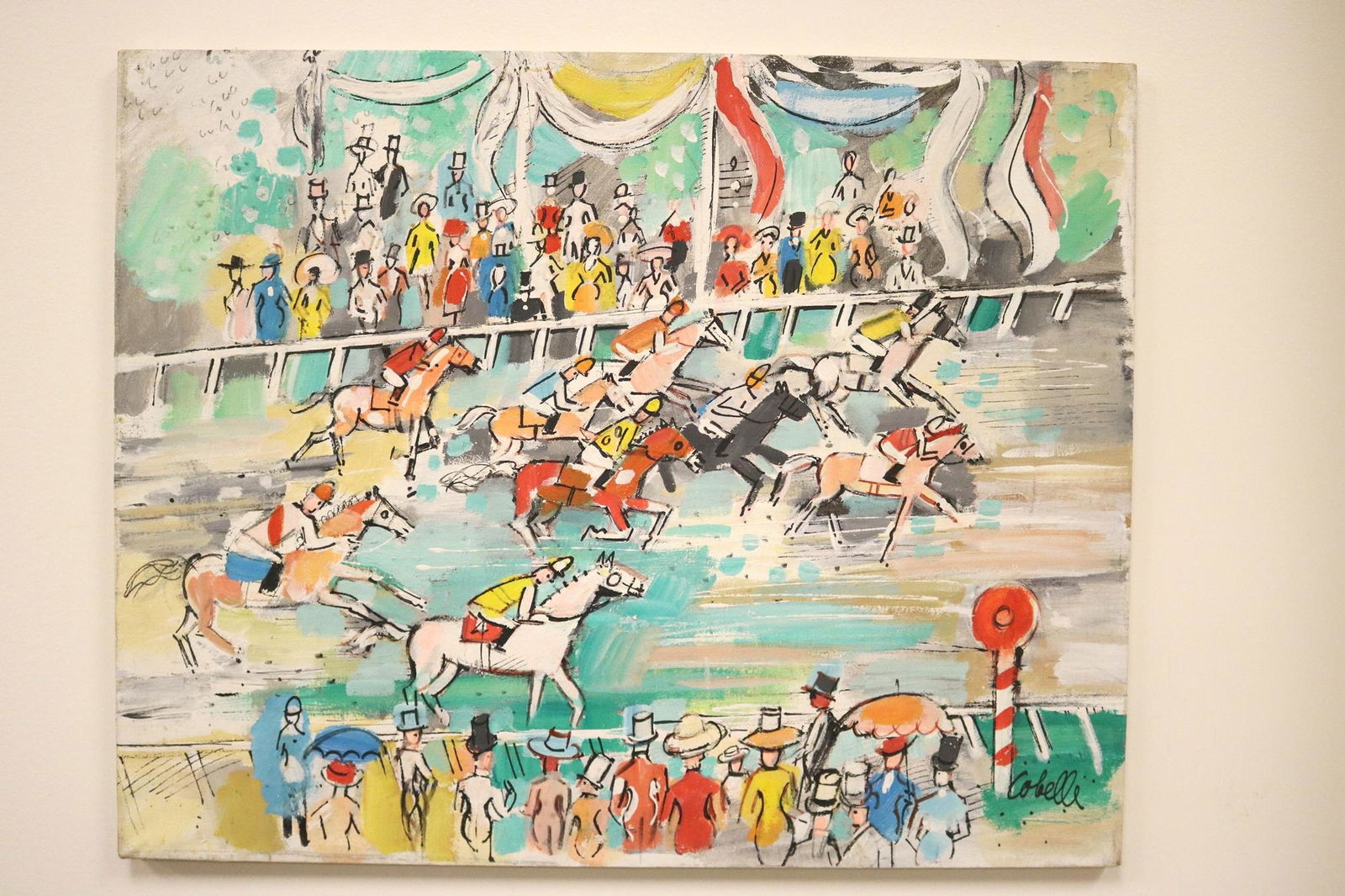 CHARLES COBELLE (French / American, 1902 - 1998). Day at the Races, Oil on canvas. Signed lower (1 of 14)