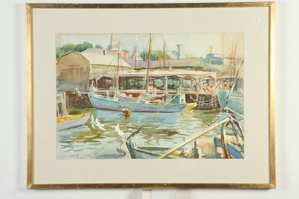 RUTLEDGE BATE (American, 1891 - 1964). Marina in Gloucester, Watercolor. Signed lower left hand (1 of 2)