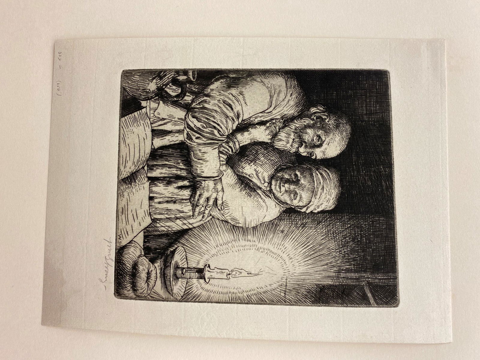 WILLIAM STRANG (Scottish, 1859-1921). The light in the window, circa 1895, Etching included in the: WILLIAM STRANG (Scottish, 1859-1921). The light in the window, circa 1895, Etching included in the book: "The Christ upon the Hill: a Ballad" by William Cosmo Monkhous (British poet, 1840-1902). Penci