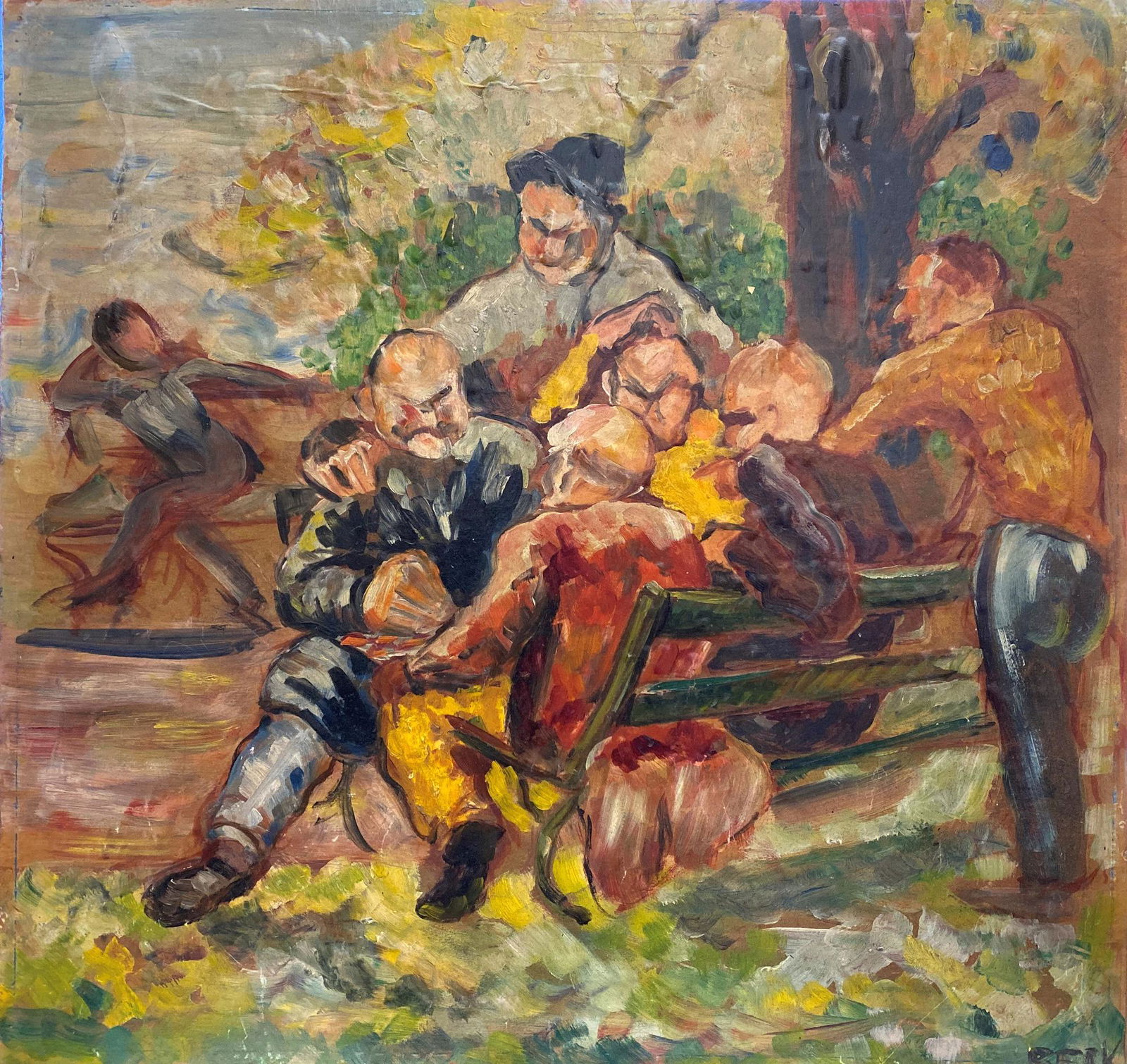 CONTINENTAL SCHOOL (Mid-20th century). Chess Gamers, Oil on paper which has been glued down to a (1 of 12)