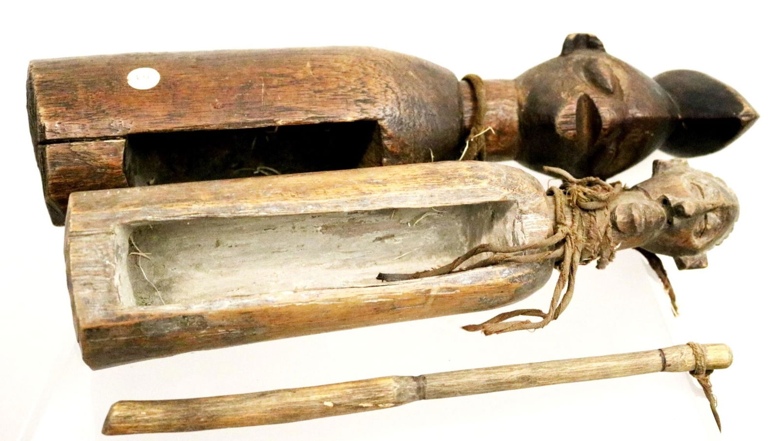 TWO SLIT GONGO DRUMS CONGO MUSICAL INSTRUMENTS, Mid 20th century. (1 of 4)