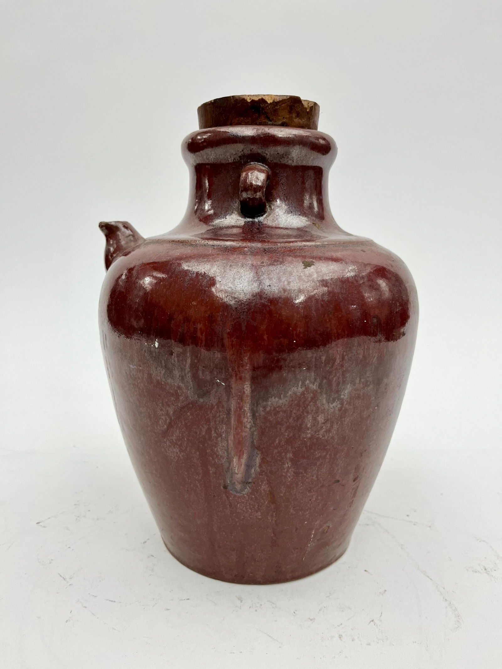 CHINESE SANG-DE-BOEUF GLAZED POTTERY JUG, - H: 9 3/4 in. (1 of 8)