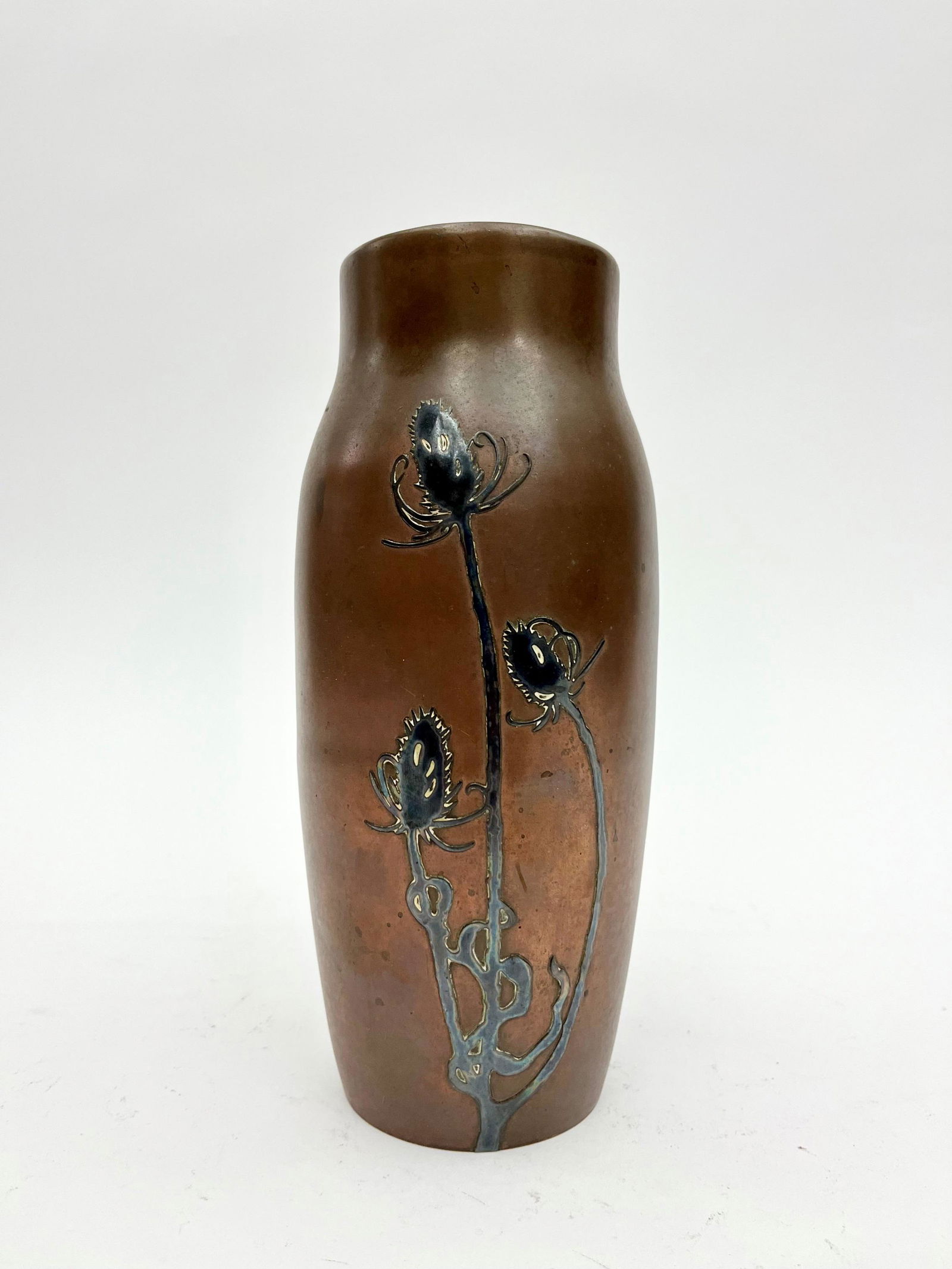 AMERICAN ARTS & CRAFTS INFLUENCED SILVER OVERLAY COPPER VASE  MADE BY HEINTZ ART METAL MANUFACTURING (1 of 6)