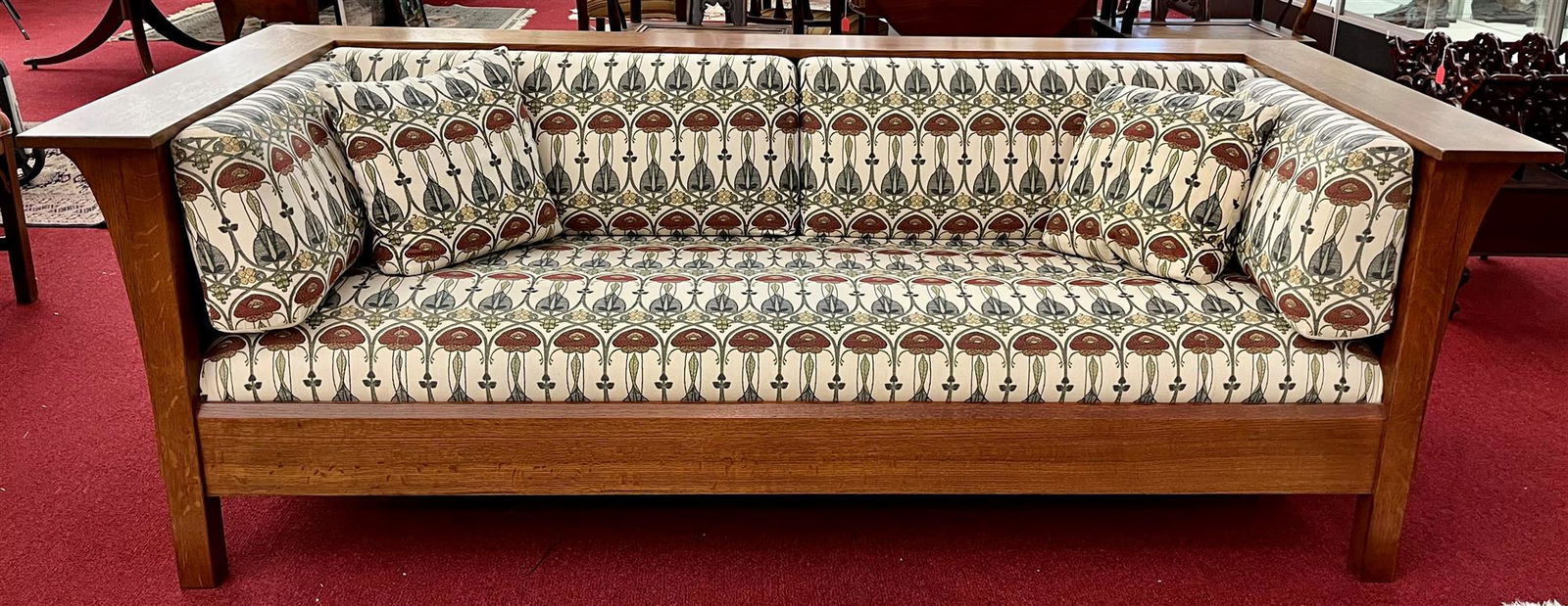 SIGNED STICKLEY OAK SOFA IN THE MISSION OAK STYLE. - L: 84 1/2 in. D: 37 1/2 in. (1 of 7)