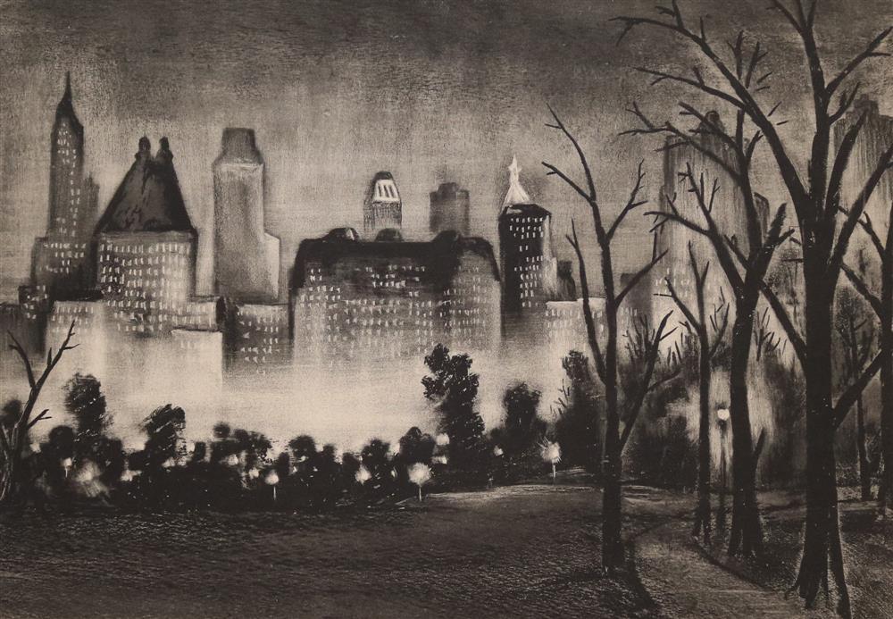 ADOLF DEHN (American, 1895-1968). Central Park at Night, 1934, Limited edition lithograph of an (1 of 15)
