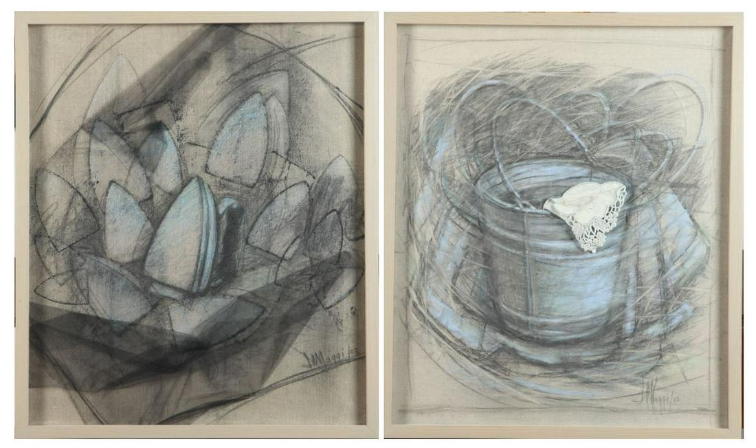 J. MAGGI (American, 20th Century). Two Untitled Works, 2002, Mixed media on canvas. Signed and dated (1 of 6)