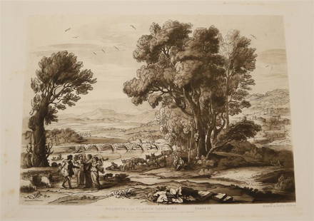 AFTER CLAUDE LORRAIN (French, 1600-1682). Three Works: Beauties of Claude Lorraine, Three sepia: AFTER CLAUDE LORRAIN (French, 1600-1682). Three Works: Beauties of Claude Lorraine, Three sepia etching aquatints engraved by Thomas Goff Lupton (an English engraver and artist, 1791 - 1873). Works ar