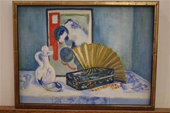 AMERICAN SCHOOL (Late 20th Century). Golden Fan, Oil on canvas. Unsigned. Framed.: AMERICAN SCHOOL (Late 20th Century). Golden Fan, Oil on canvas. Unsigned. Framed. - 12 x 16 in; frame: 13 x 17 in