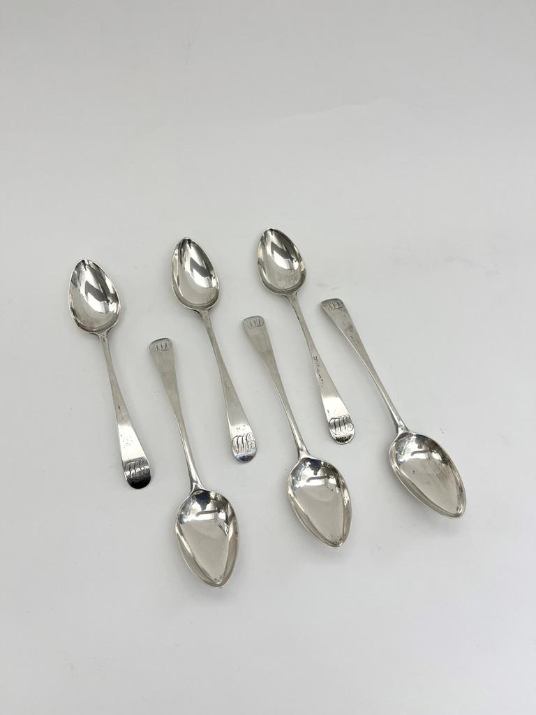 SET OF SIX LATE 18TH-EARLY 19TH CENTURY AMERICAN COIN SILVER TABLESPOONS. Made by A. Carlile, (1 of 4)