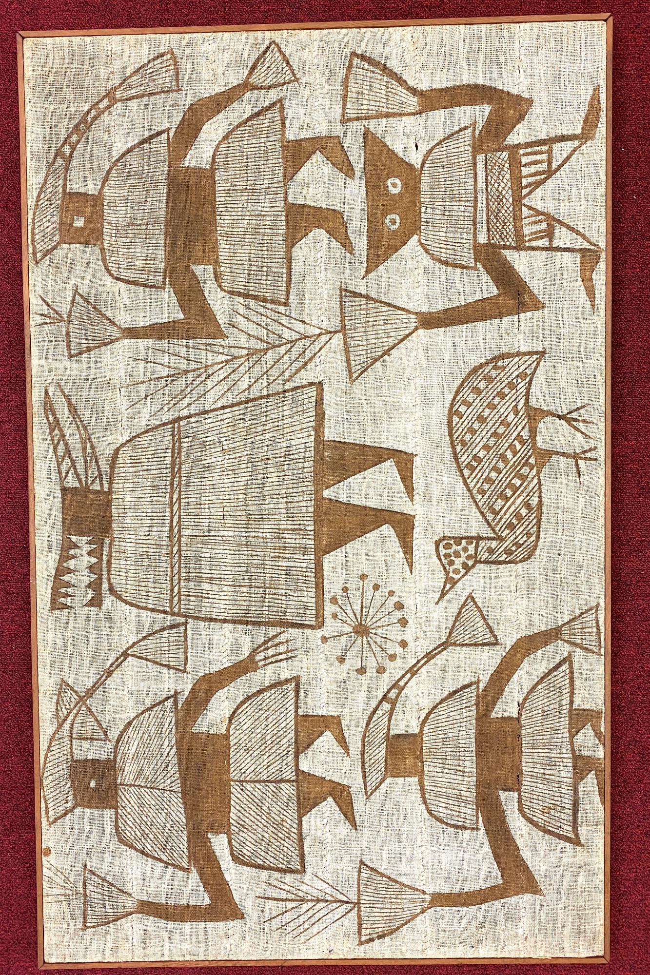 IVORY COAST KORHOGO CLOTH OR MUD PAINTING BY THE SENUFO PEOPLE, - 28 x 46 inches. (1 of 9)