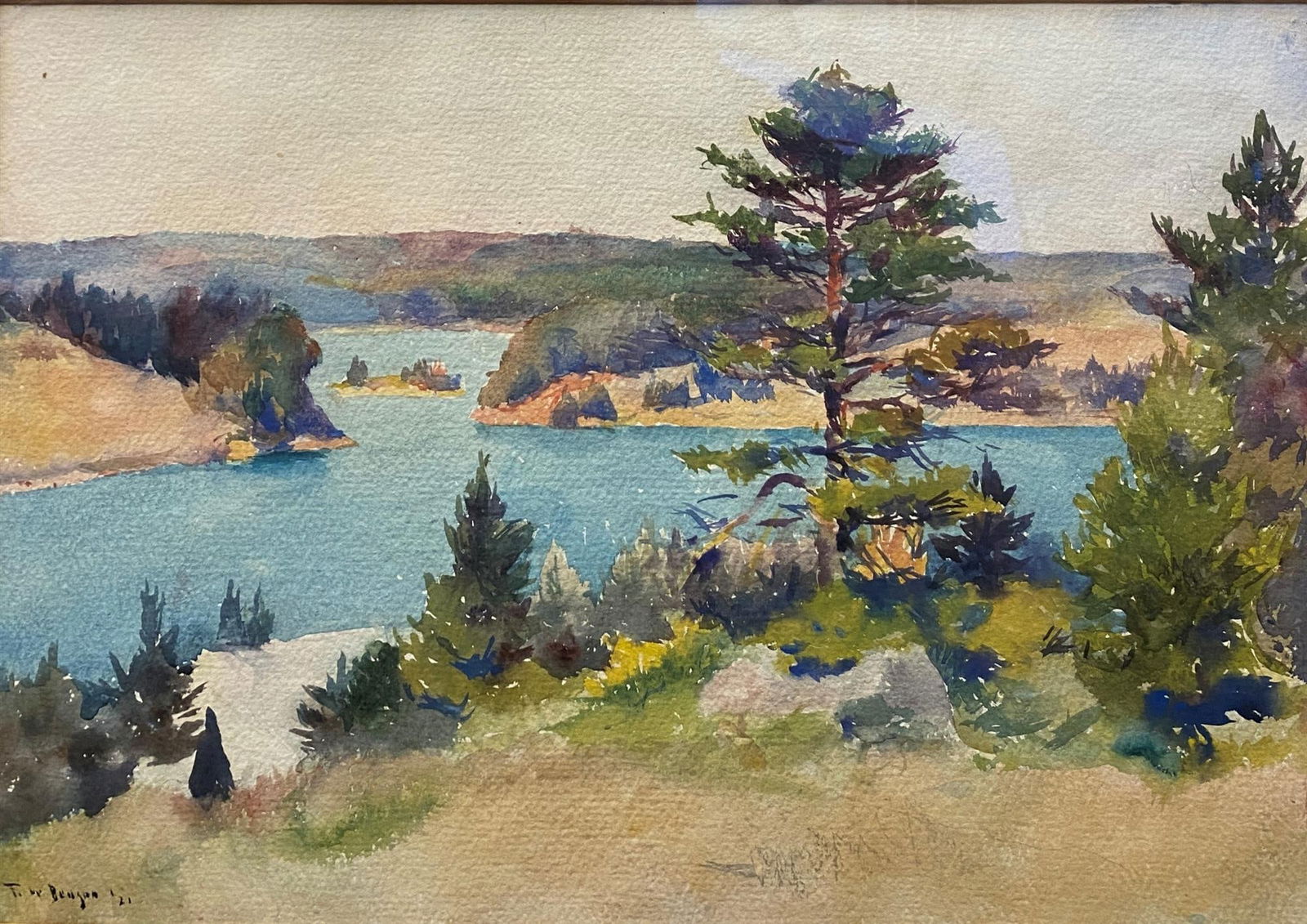 FRANK WESTON BENSON (American, 1862-1951). LANDSCAPE, Watercolor on paper signed lower left. F. W. (1 of 4)
