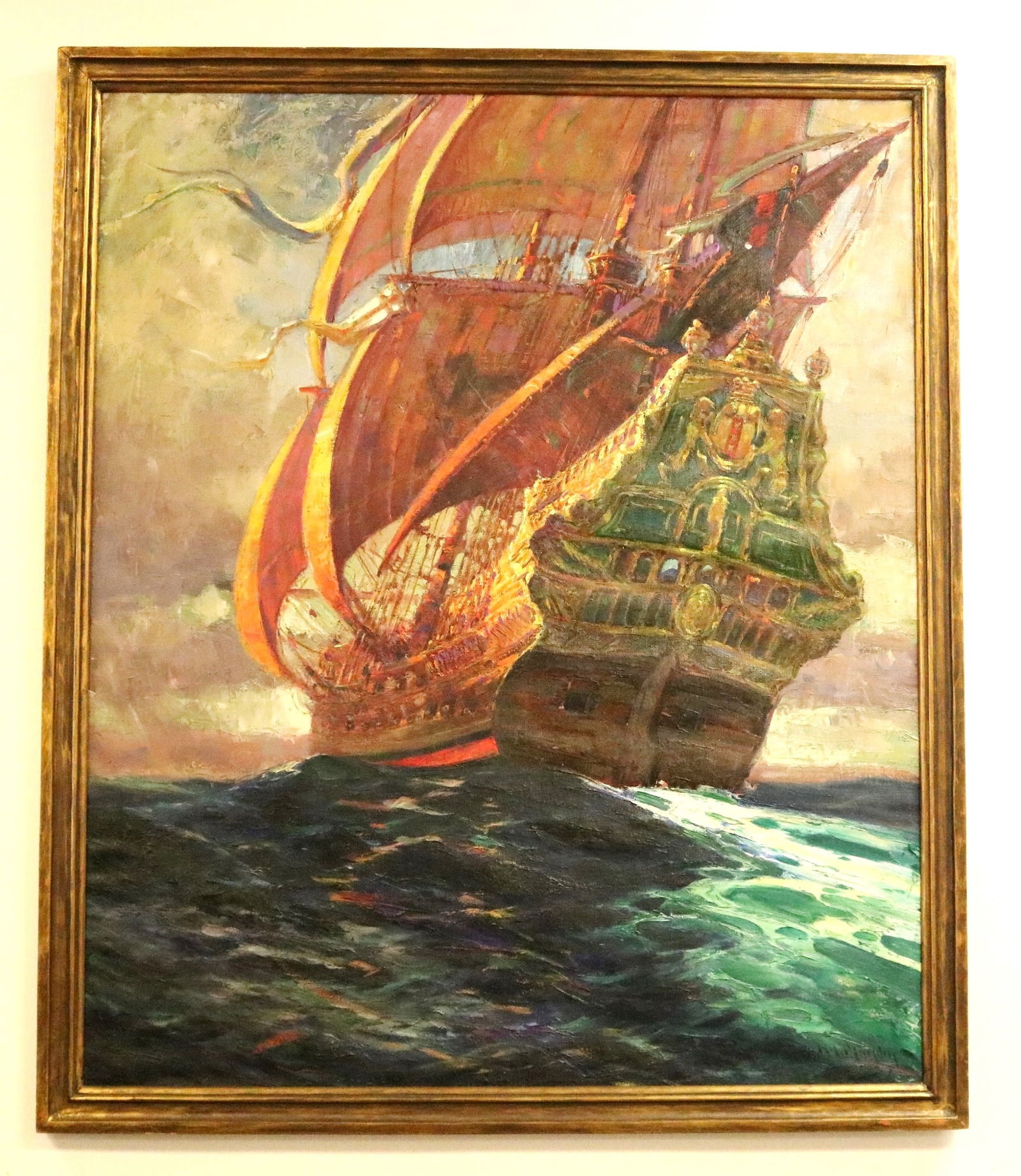 CONTINENTAL SCHOOL (20th century). A Galleon, 1927, Oil on canvas. Indeciphrable signature lower (1 of 11)