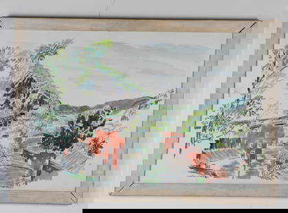 PRENTISS TAYLOR (American, 1907 - 1991). TOWARDS POINT AT ROCKS, 1957, Watercolor on paper. Ink: PRENTISS TAYLOR (American, 1907 - 1991). TOWARDS POINT AT ROCKS, 1957, Watercolor on paper. Ink titled, dated and signed at base. Framed. Not examined out of frame. ARTIST PROFILE: Prentiss Taylor was