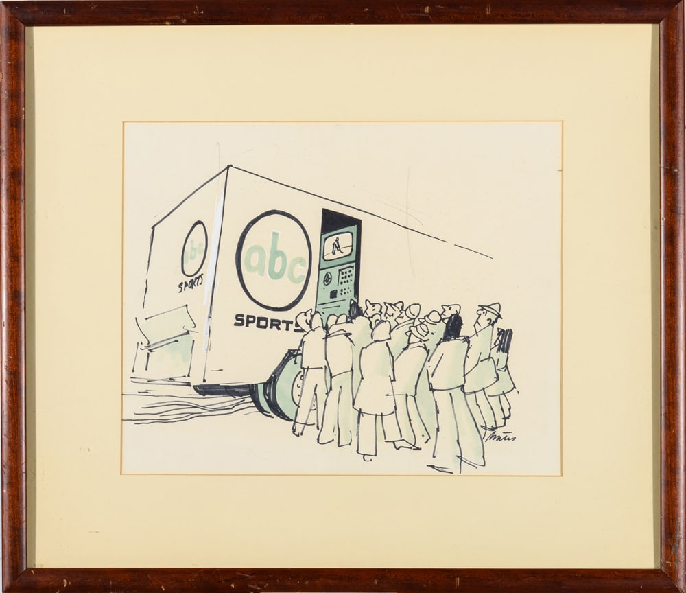 BILL BATES (American, 1930- 2009). ABC Sports Original Drawing Caricature, Double sided pen (1 of 3)