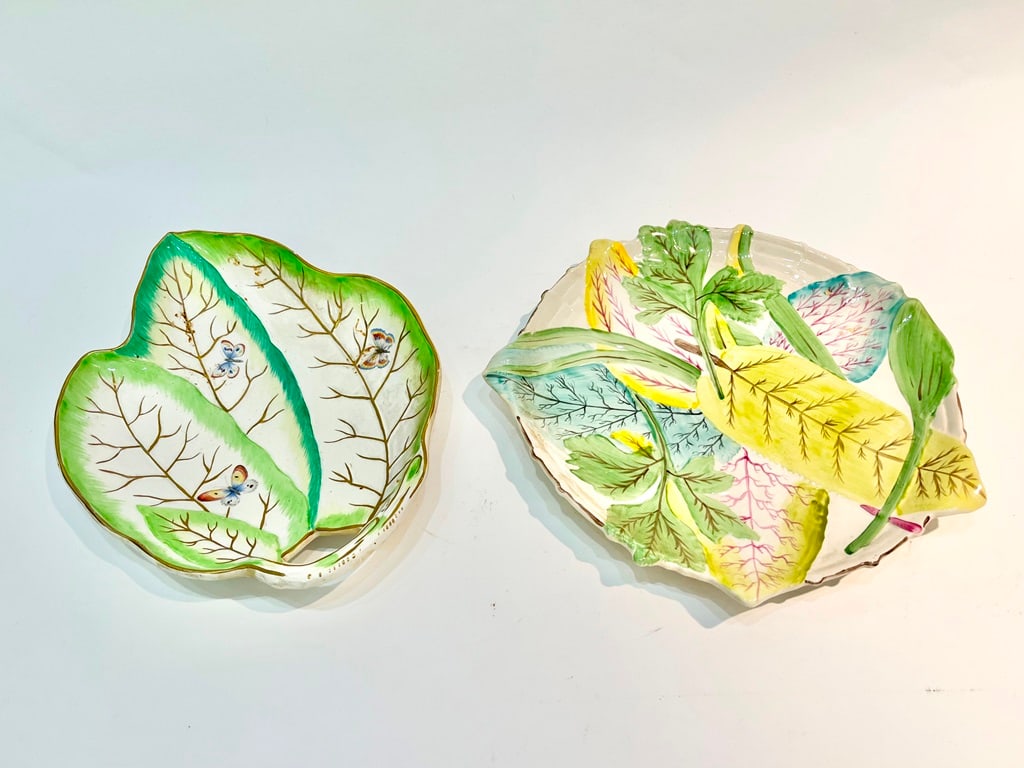TWO MOTTAHEDEH PORCLEAIN LEAF-FORM DISHES. - Larger, L: 11 1/2". (1 of 13)