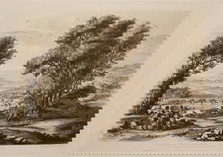 AFTER CLAUDE LORRAIN (French, 1600-1682). Three Works: Beauties of Claude Lorraine, Three sepia: AFTER CLAUDE LORRAIN (French, 1600-1682). Three Works: Beauties of Claude Lorraine, Three sepia etching aquatints engraved by Thomas Goff Lupton (an English engraver and artist, 1791 - 1873). Works ar