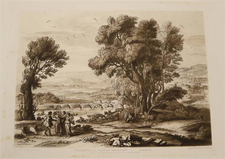 AFTER CLAUDE LORRAIN (French, 1600-1682). Three Works: Beauties of Claude Lorraine, Three sepia: AFTER CLAUDE LORRAIN (French, 1600-1682). Three Works: Beauties of Claude Lorraine, Three sepia etching aquatints engraved by Thomas Goff Lupton (an English engraver and artist, 1791 - 1873). Works