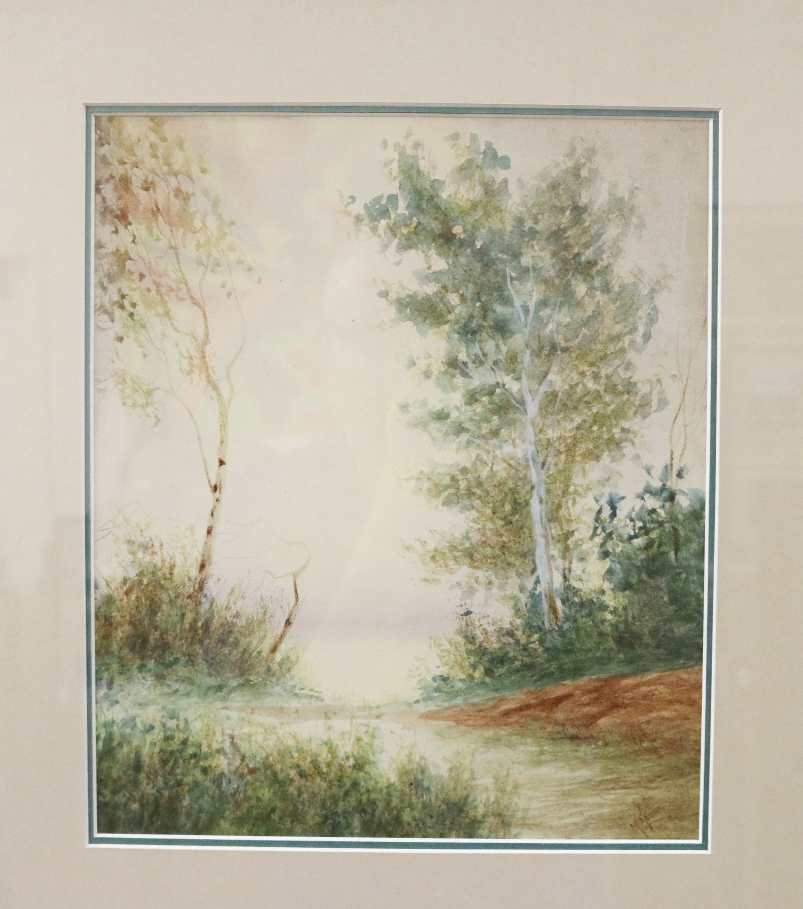 AMERICAN SCHOOL (20th Century). The Beginning of Fall, Watercolor on paper. With an indecipherable: AMERICAN SCHOOL (20th Century). The Beginning of Fall, Watercolor on paper. With an indecipherable signature lower right hand corner. Framed. Not examined out of frame. - 11 h x 9.5 w inches; frame: 1