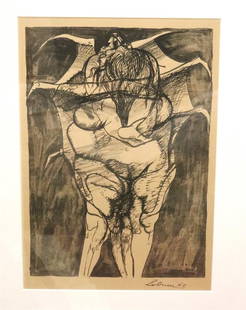 RICO LEBRUN (American, 1900 - 1964). Drawings for Dante's Inferno, 1963, Limited edition lithograph.: RICO LEBRUN (American, 1900 - 1964). Drawings for Dante's Inferno, 1963, Limited edition lithograph. Plate signed and dated. Edition of 2,000 copies. Framed. - 16 x 12 in; frame: 24 x 20 in