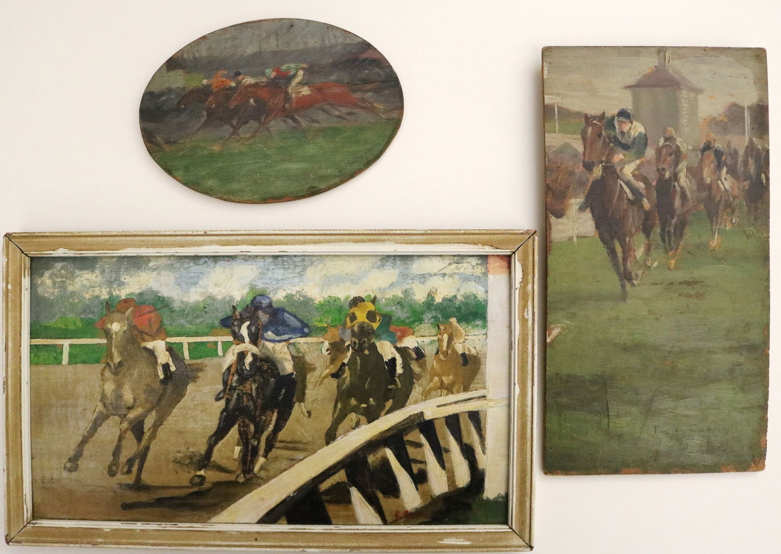 3 MINIATURE OIL ON PANEL HORSE RACE PAINTING (TWO BY MALOPIN; ANOTHER BY CAMPELL). (1 of 18)