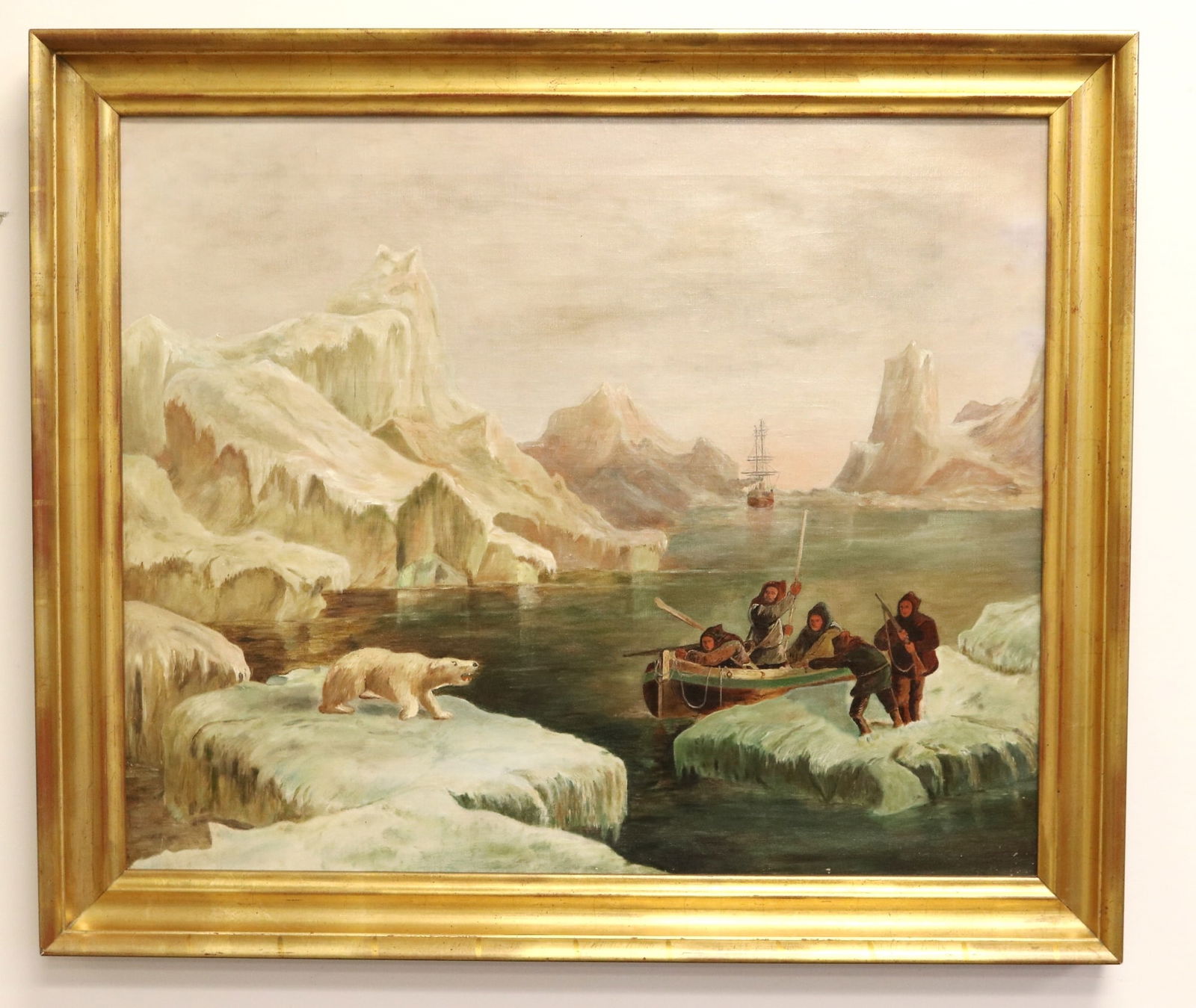 AMERICAN SCHOOL (Late 19th / early 20th century). The Polar Bear Hunt, Oil on canvas showing the (1 of 13)