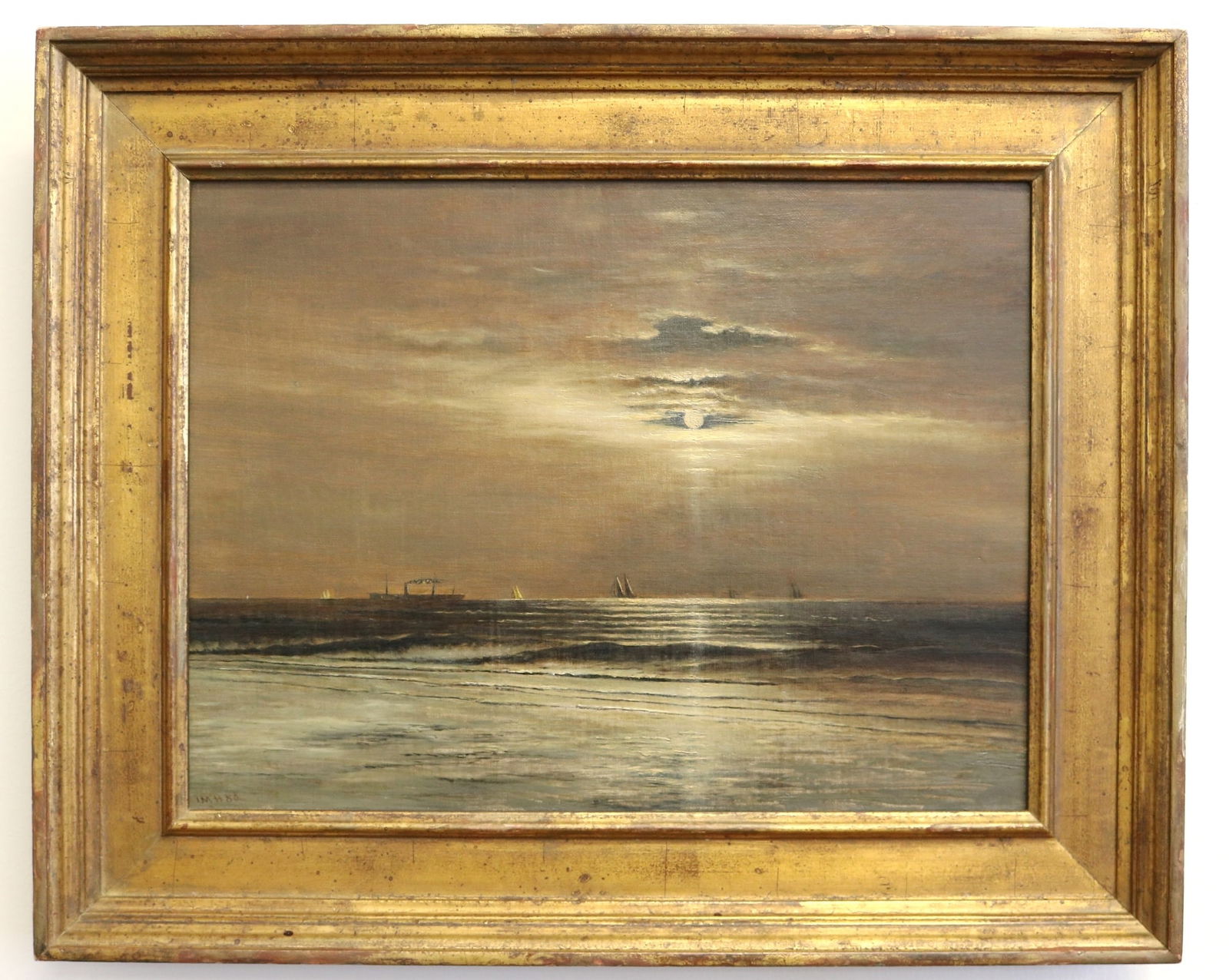 CONTINENTAL SCHOOL (Late 19th century). Seascape at Night, 1880, Oil on canvas. Signed "IMH" and (1 of 17)