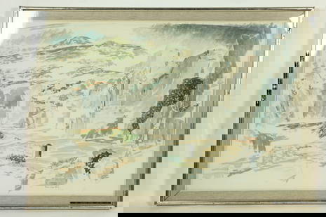 PRENTISS TAYLOR (American, 1907 - 1991). CHATEAU FEODAL -- LES BAUX, 1967, Watercolor on paper. Ink: PRENTISS TAYLOR (American, 1907 - 1991). CHATEAU FEODAL -- LES BAUX, 1967, Watercolor on paper. Ink dated and signed at base. Verso titled. Framed. Not examined out of frame. ARTIST PROFILE: Prentiss
