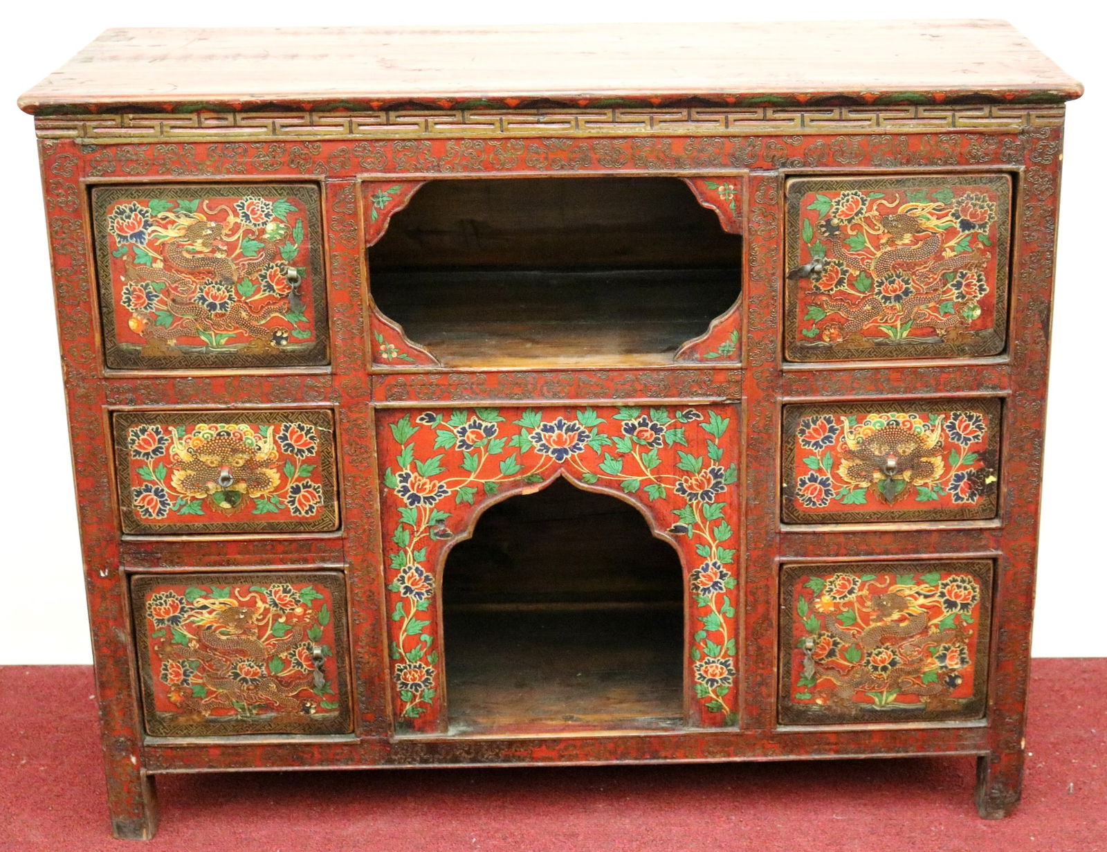 TIBETAN POLYCHROME WOOD CABINET, circa 1830. - 35 in. x 44 1/2 in. x 17 1/2 in. (1 of 10)