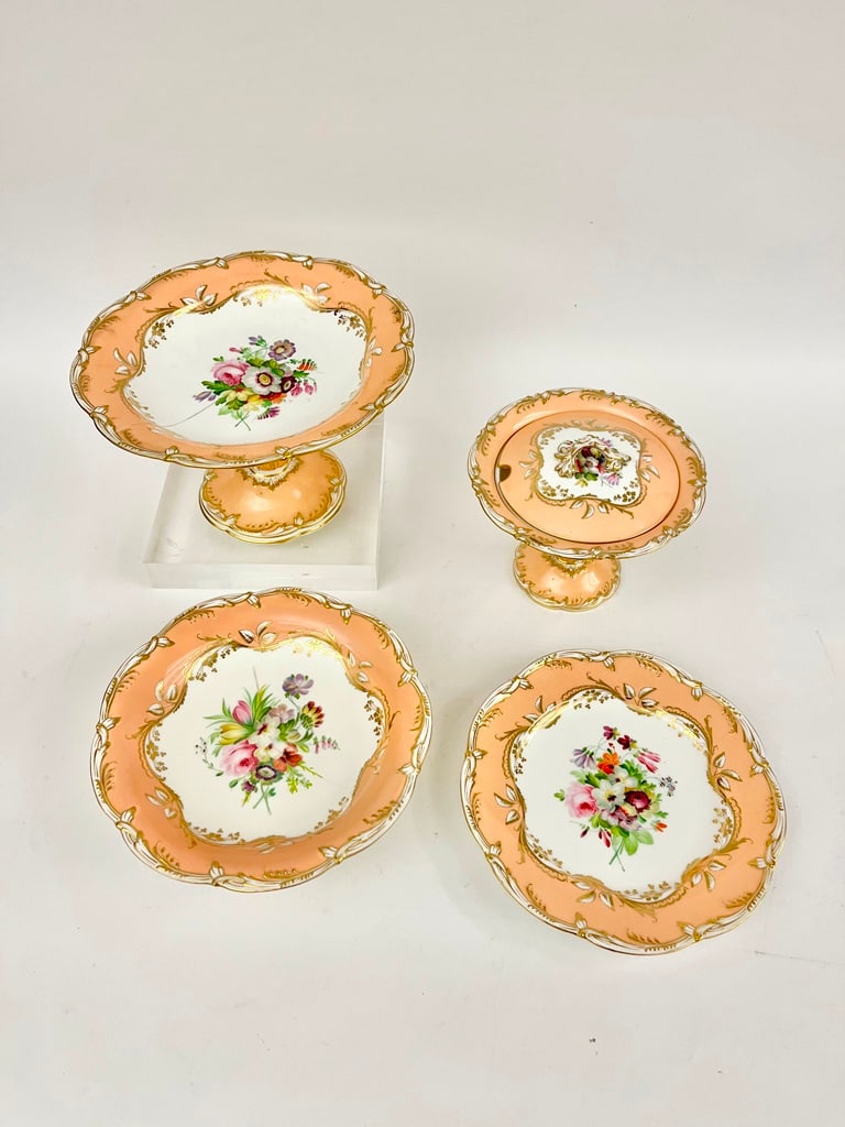27-PIECE SERVICE ENGLISH PORCELAIN DESSERT SERVICE, mid 19th century. (1 of 19)
