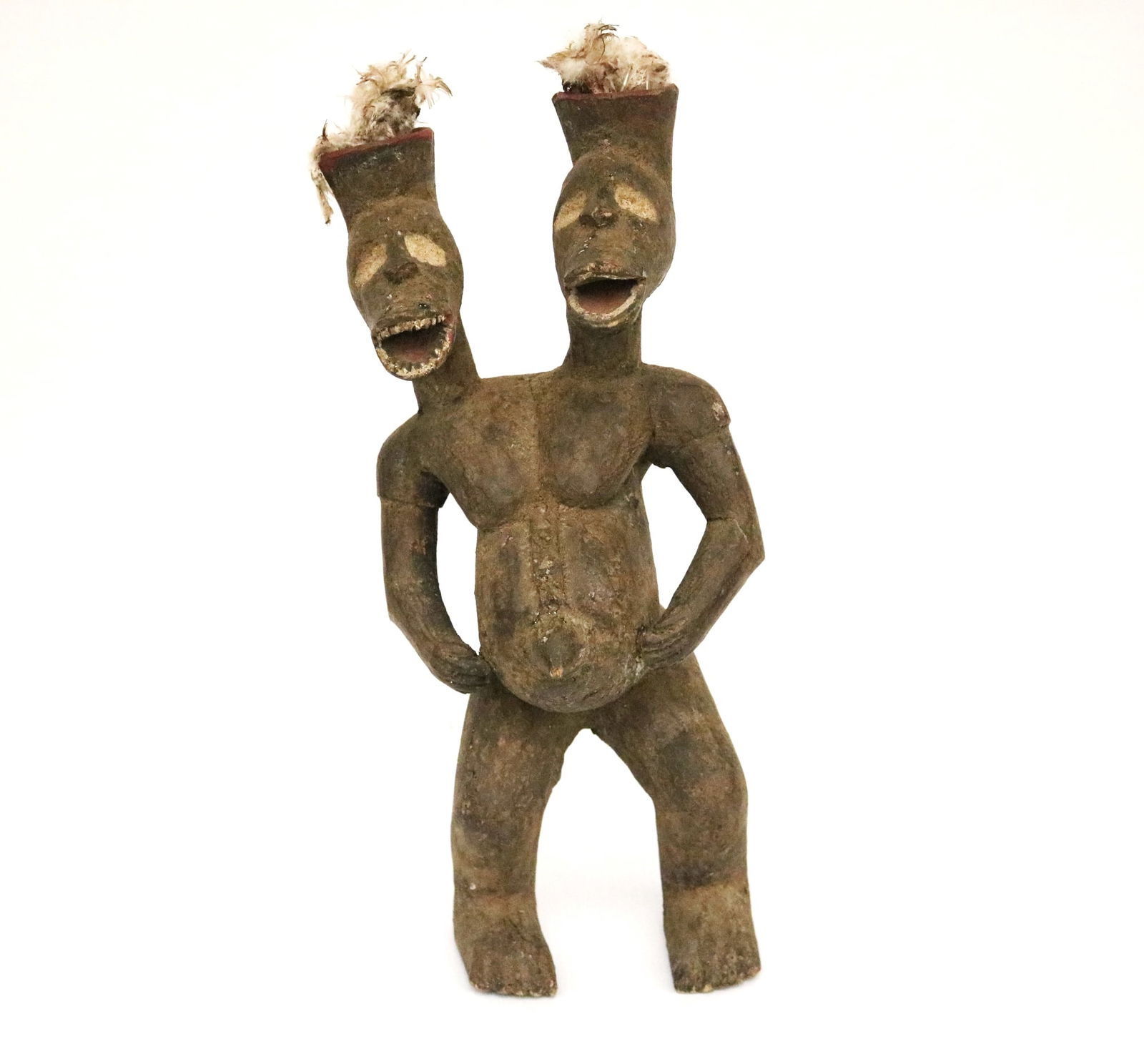 ZAMBIAN NGANGUELA DOUBLE HEADED MONKEY STATUE, Mid-to-late 20th century. - height: 18 inches. (1 of 15)