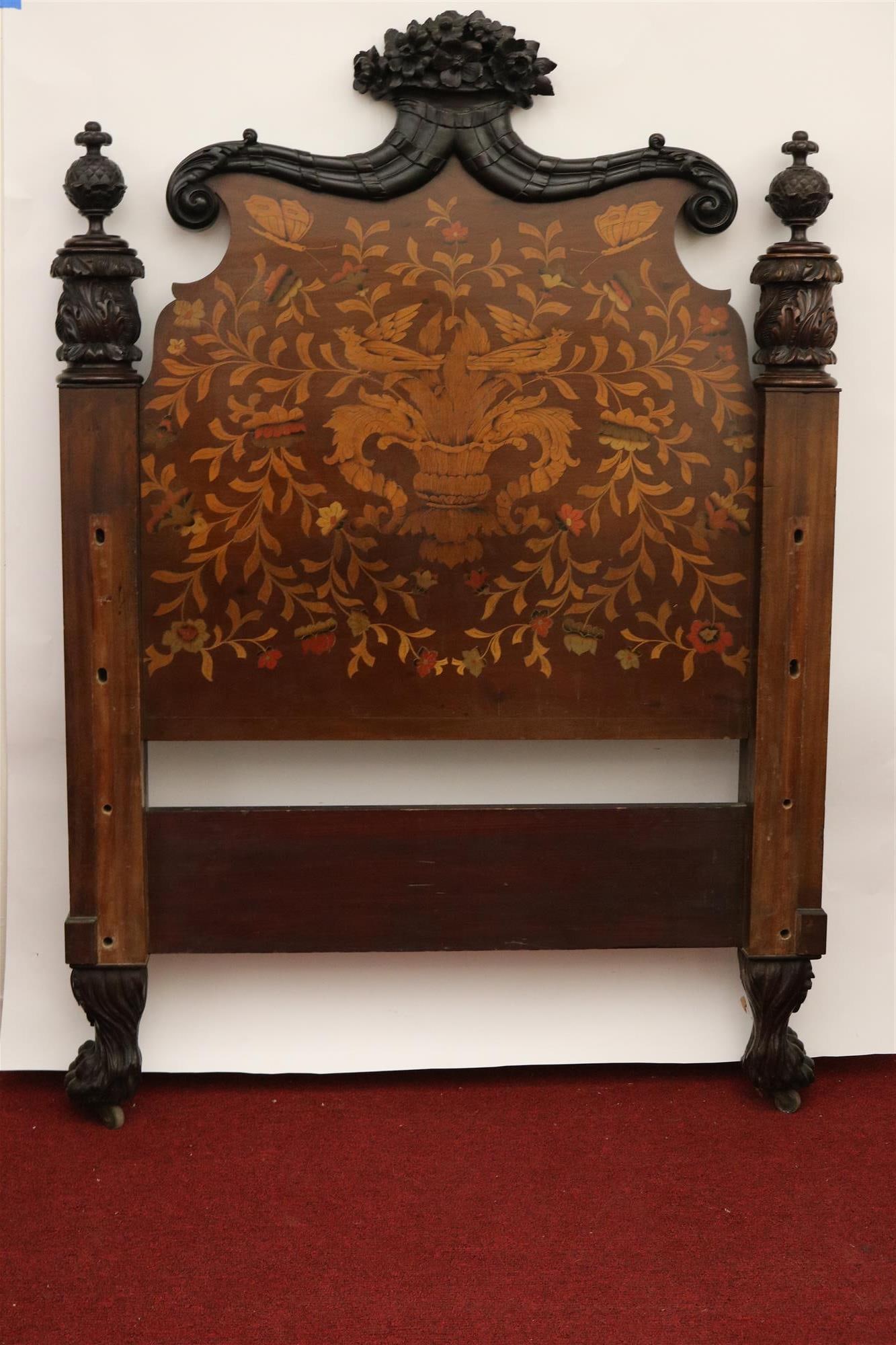 PAIR DUTCH MARQUETRY-INLAID TWIN-SIZE BEDS. 19th century. - H: 60 in. (1 of 9)