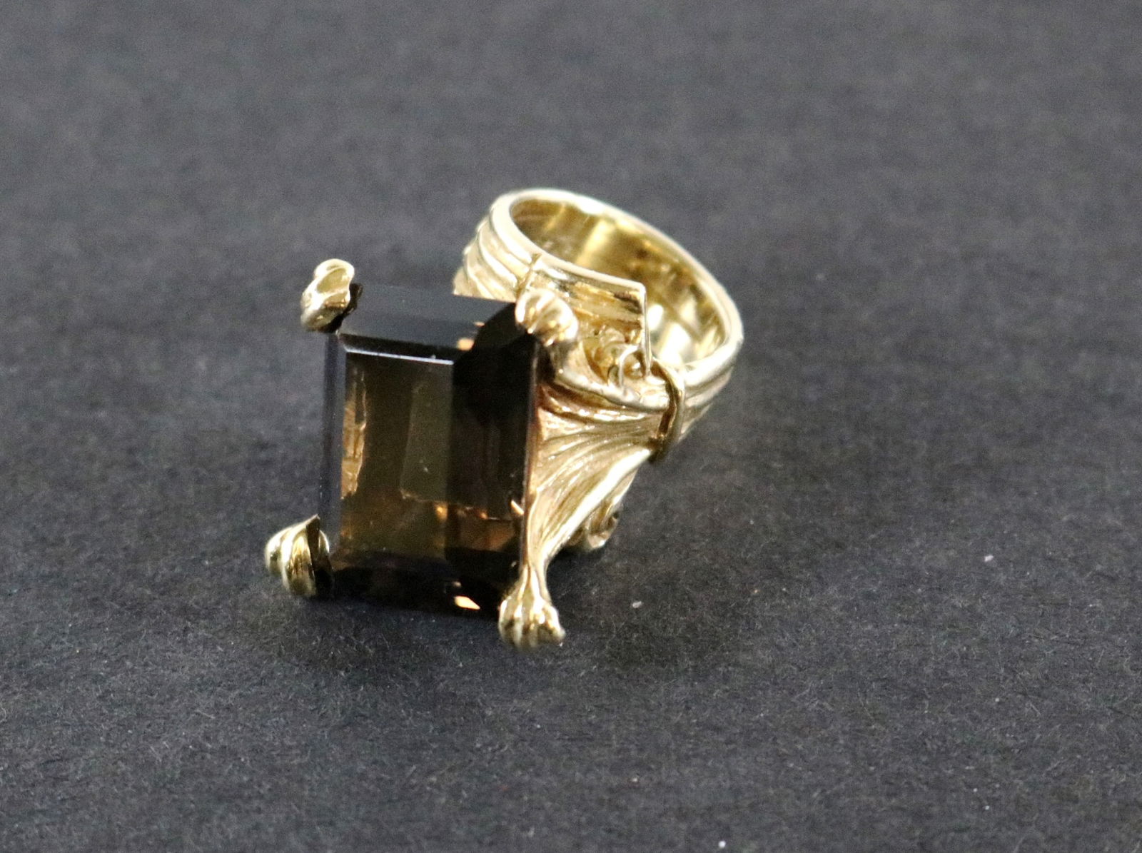 14K YELLOW GOLD AND EMERALD-CUT SMOKY QUARTZ RING. (1 of 5)