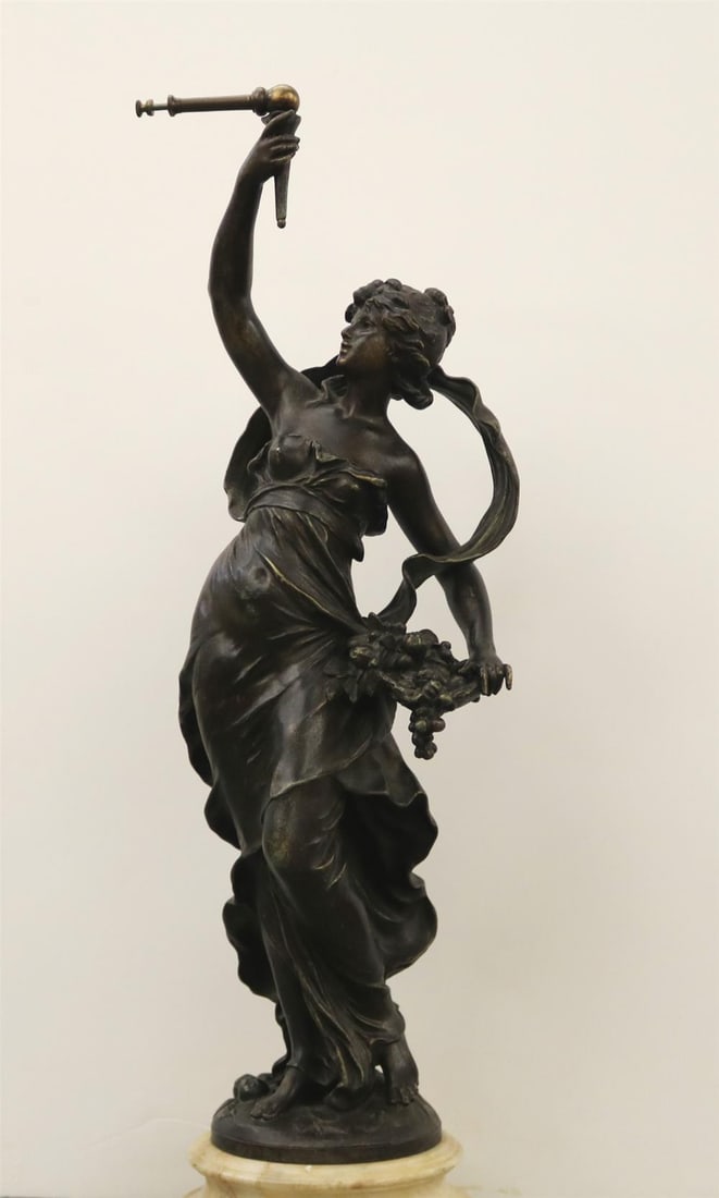 AFTER AUGUSTE MOREAU (French, 1834 – 1917). A Young Lady, Patinated bronze statue presented on a (1 of 19)