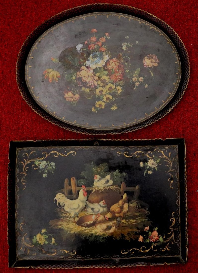 PAIR OF HAND-PAINTED TOLEWARE TRAYS, 19th century. (1 of 20)