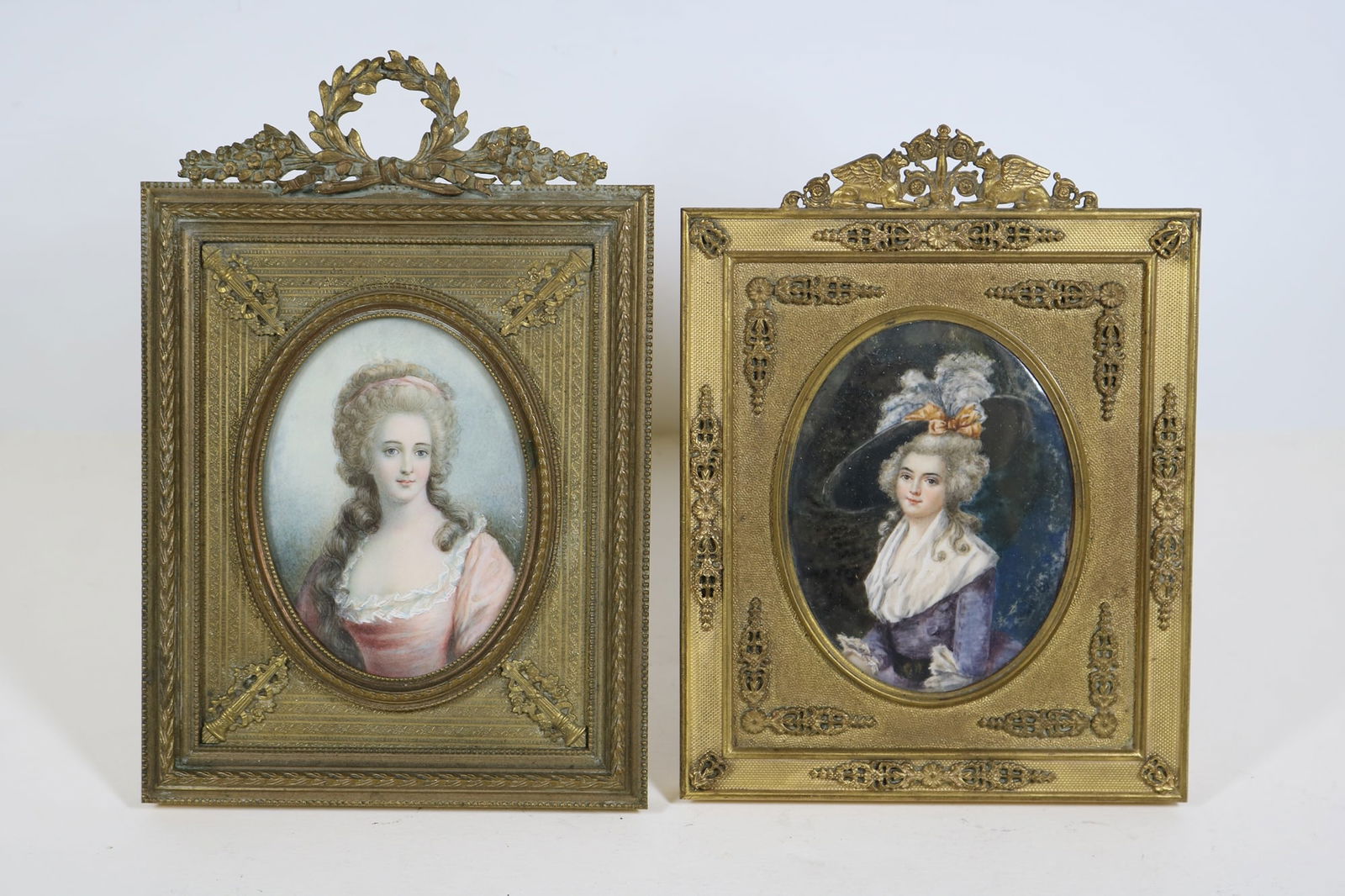 TWO HAND-PAINTED PORTRAIT MINIATURES DEPICTING 18TH CENTURY NOBLEWOMEN, 19th century. - Larger, 7 (1 of 9)