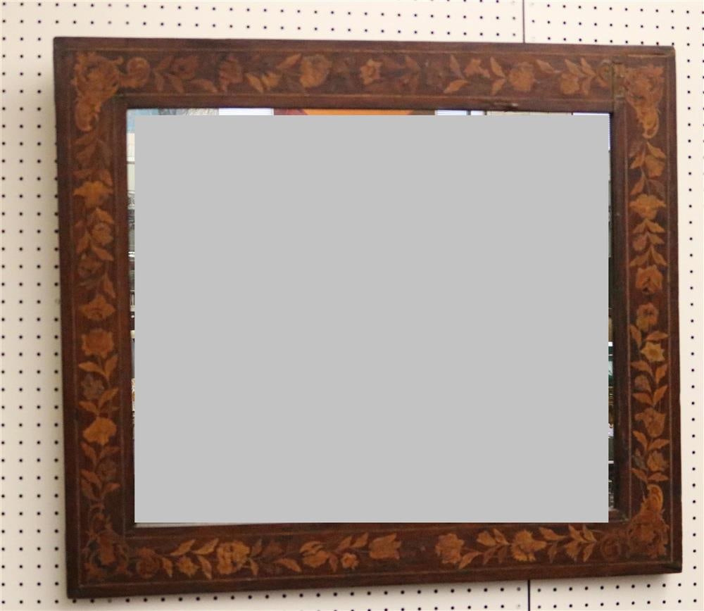 DUTCH MARQUETRY-INLAID RECTANGULAR WALL MIRROR. 19th century. - 31 1/2 in. x 36 1/4 in. (1 of 1)