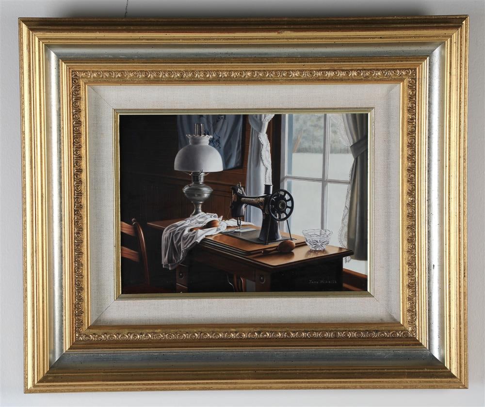 JANE MIHALIK (American, 1940 - 2019). 1902 Singer Treadle Sewing Machine; 1989, Oil on board. Signed (1 of 4)